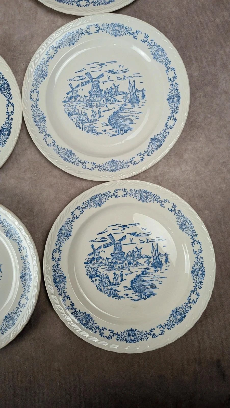 Lote de 6 platos planos antiguos Rotterdam decoración molino azul – photo 6